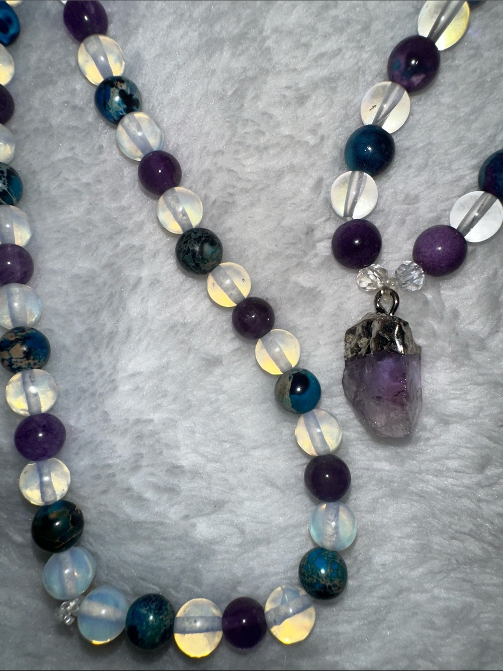 Mermaid Candy Necklace (Rainflower Jade, Amethyst, Mermaid Beads, Opalite) - Picture 3 of 5